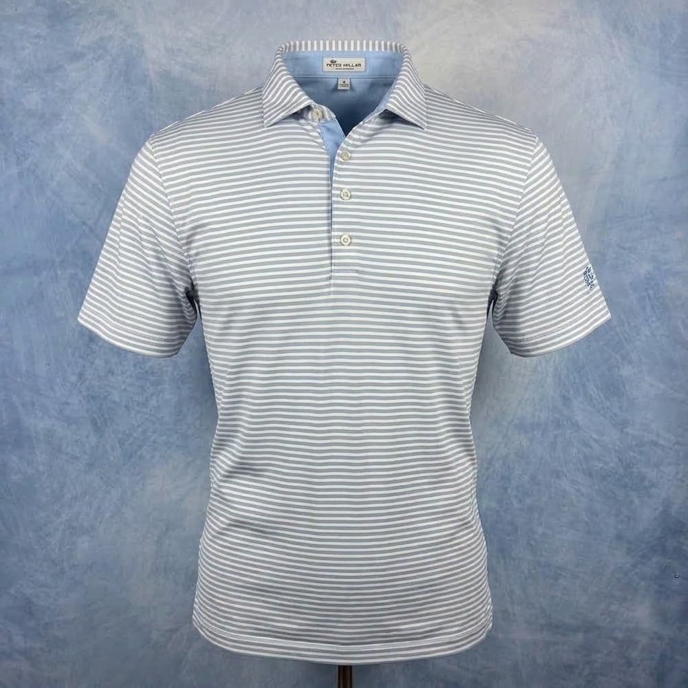 Johnnie-O Mens Striped Performance Polo Shirt Blue Grey White Size M UPF 50